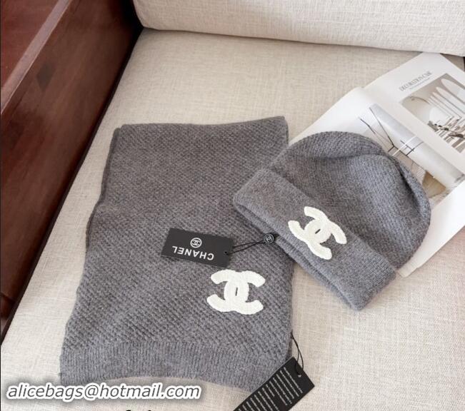 Buy Classic Chanel Knit Hat and Scarf Set CH091305 Grey 2024