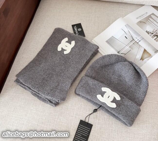 Buy Classic Chanel Knit Hat and Scarf Set CH091305 Grey 2024