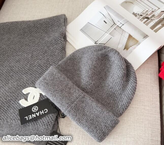 Buy Classic Chanel Knit Hat and Scarf Set CH091305 Grey 2024