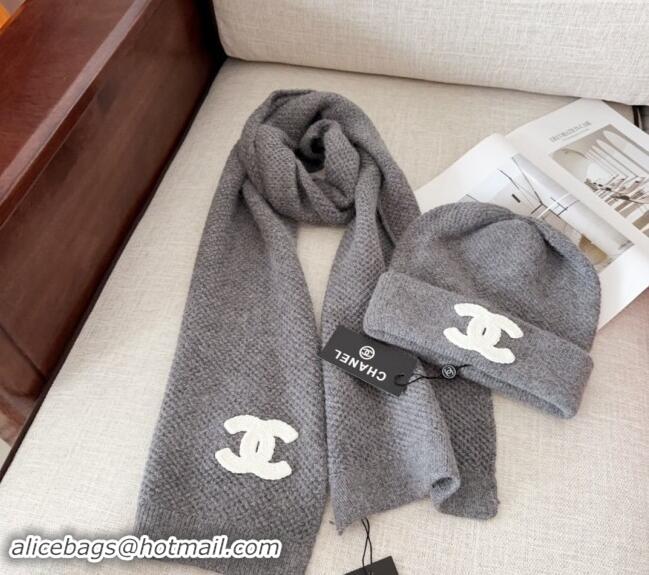 Buy Classic Chanel Knit Hat and Scarf Set CH091305 Grey 2024