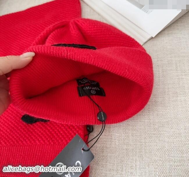 High Quality Chanel Knit Hat and Scarf Set CH091305 Red 2024