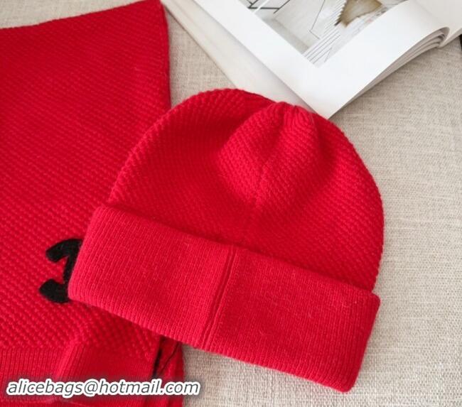 High Quality Chanel Knit Hat and Scarf Set CH091305 Red 2024