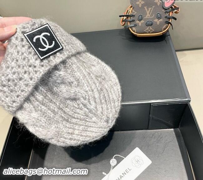 Market Sells Chanel Knit Hat with CC Patch CH091306 Light Grey 2024