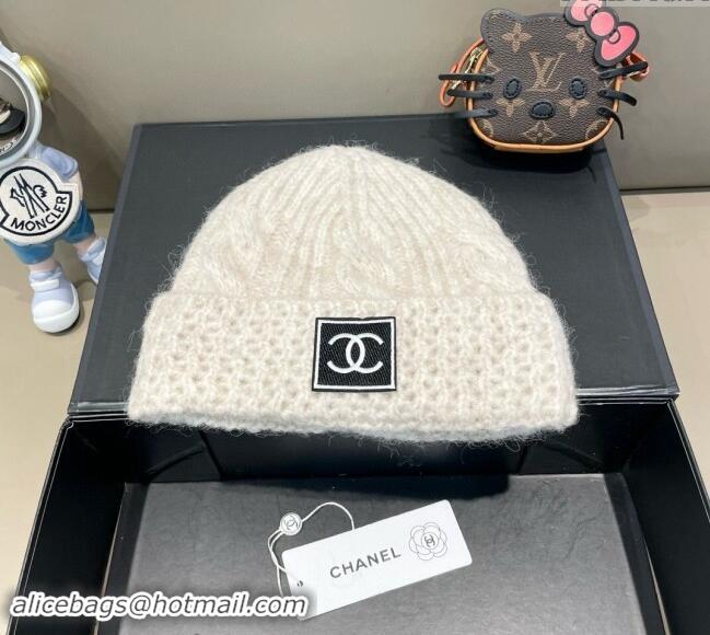 Cheap Discount Chanel Knit Hat with CC Patch CH091306 White 2024