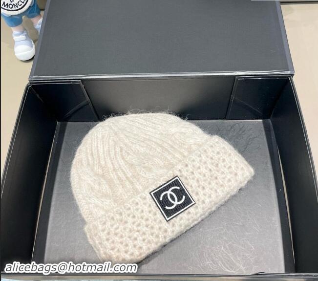 Cheap Discount Chanel Knit Hat with CC Patch CH091306 White 2024