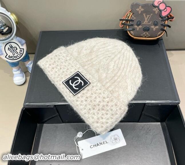 Cheap Discount Chanel Knit Hat with CC Patch CH091306 White 2024