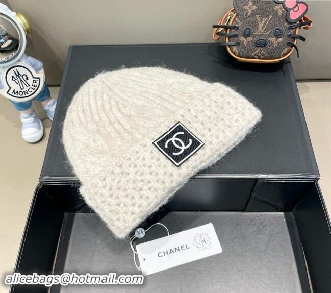 Cheap Discount Chanel Knit Hat with CC Patch CH091306 White 2024