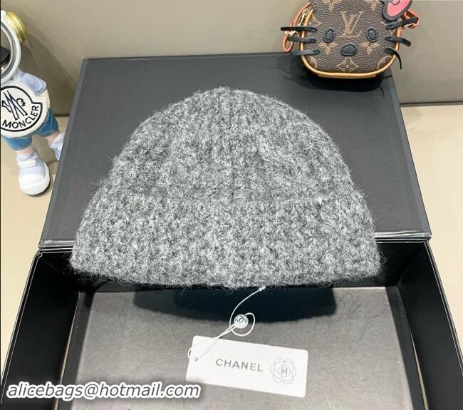 Best Price Chanel Knit Hat with CC Patch CH091306 Dark Grey 2024