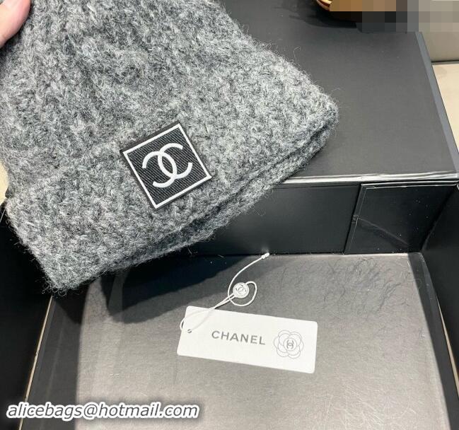 Best Price Chanel Knit Hat with CC Patch CH091306 Dark Grey 2024