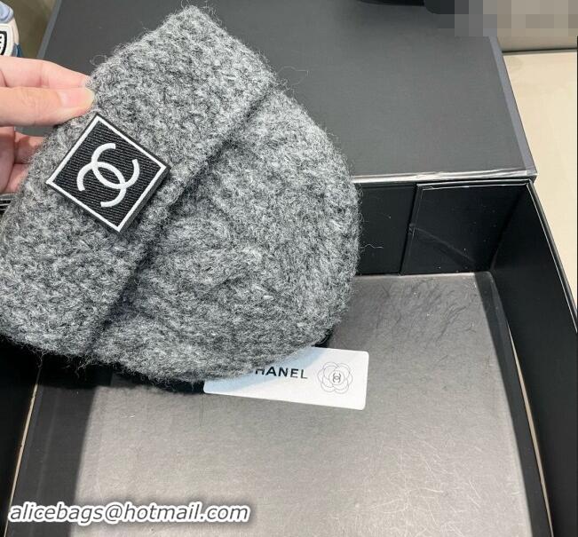 Best Price Chanel Knit Hat with CC Patch CH091306 Dark Grey 2024