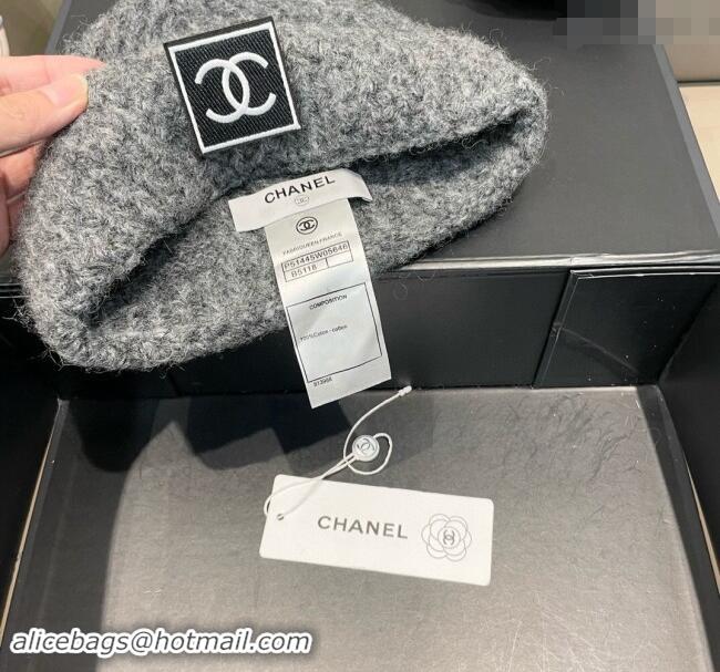 Best Price Chanel Knit Hat with CC Patch CH091306 Dark Grey 2024