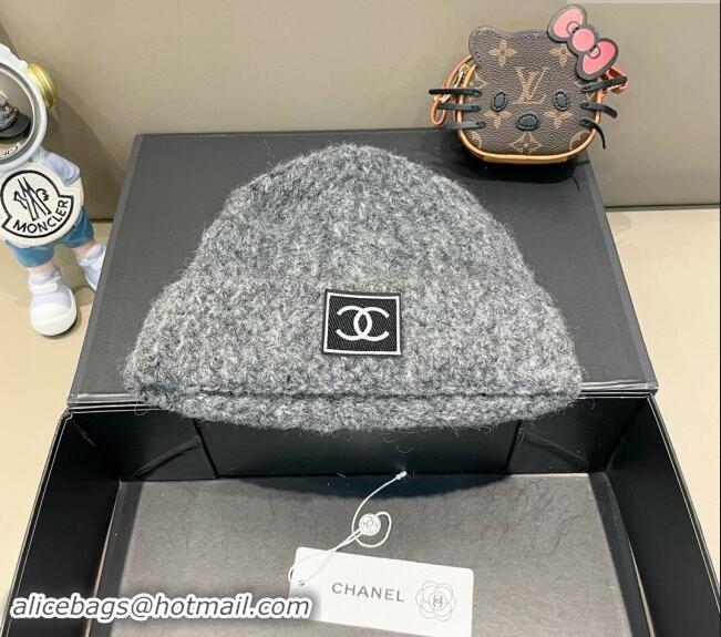 Best Price Chanel Knit Hat with CC Patch CH091306 Dark Grey 2024