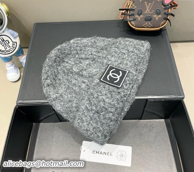 Best Price Chanel Knit Hat with CC Patch CH091306 Dark Grey 2024