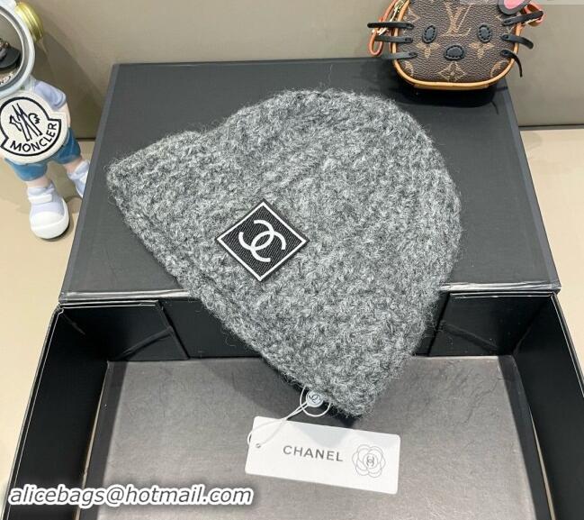 Best Price Chanel Knit Hat with CC Patch CH091306 Dark Grey 2024