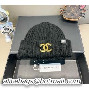 Popular Style Chanel Knit Hat with Metal-Tone CC CH091307 Black 2024