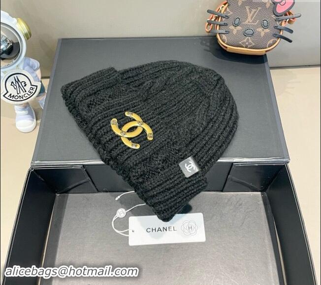 Popular Style Chanel Knit Hat with Metal-Tone CC CH091307 Black 2024