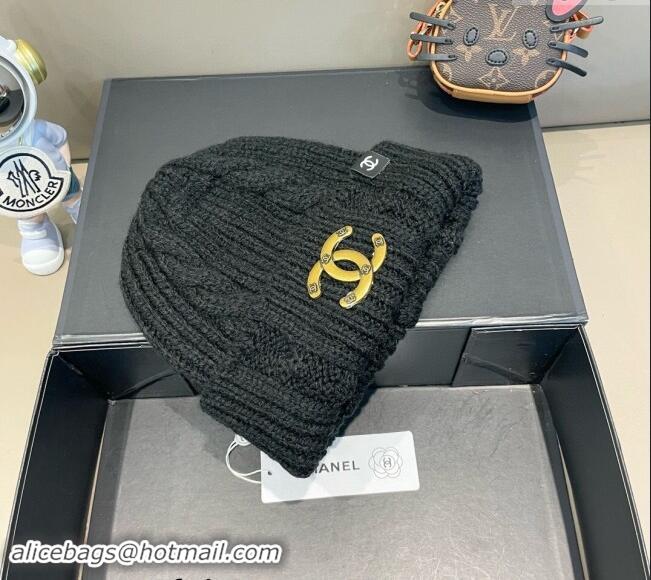 Popular Style Chanel Knit Hat with Metal-Tone CC CH091307 Black 2024