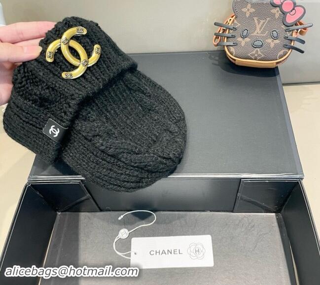 Popular Style Chanel Knit Hat with Metal-Tone CC CH091307 Black 2024