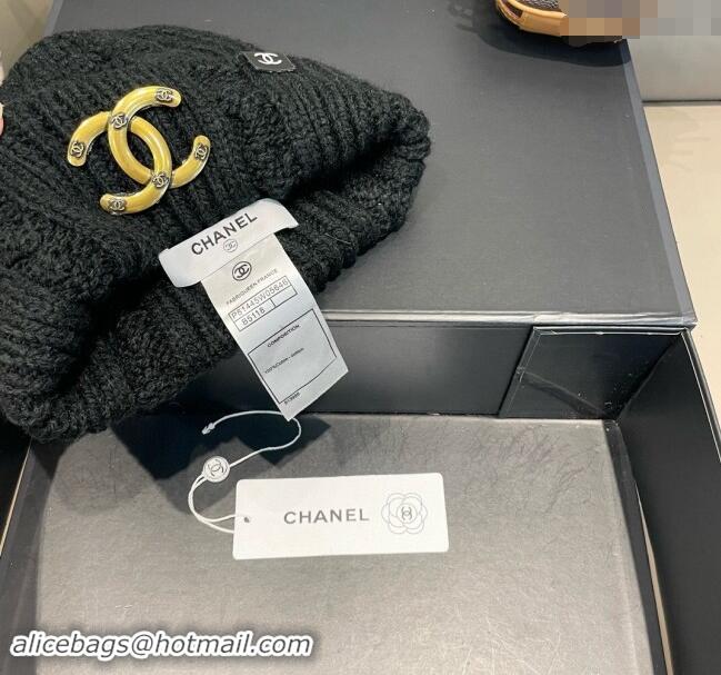 Popular Style Chanel Knit Hat with Metal-Tone CC CH091307 Black 2024