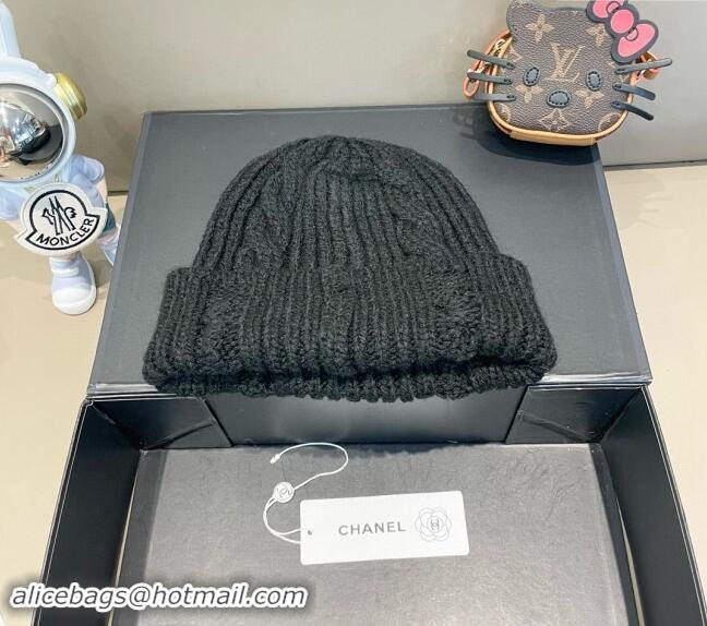 Popular Style Chanel Knit Hat with Metal-Tone CC CH091307 Black 2024