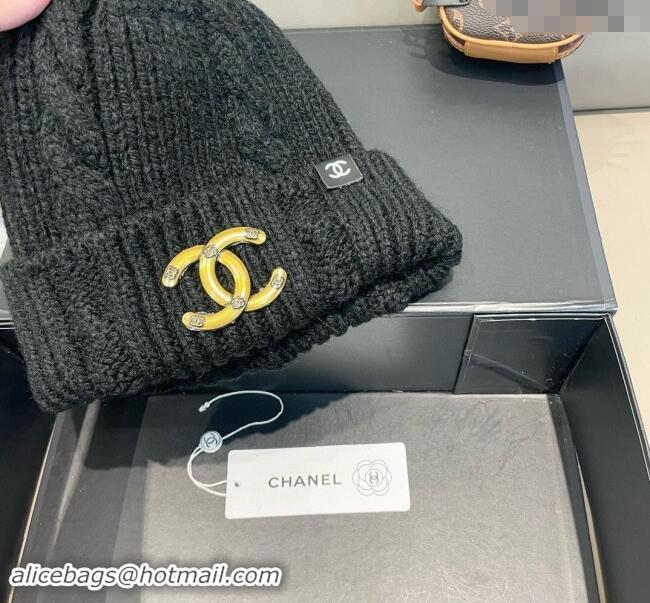 Popular Style Chanel Knit Hat with Metal-Tone CC CH091307 Black 2024