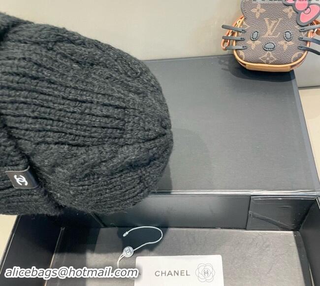 Popular Style Chanel Knit Hat with Metal-Tone CC CH091307 Black 2024