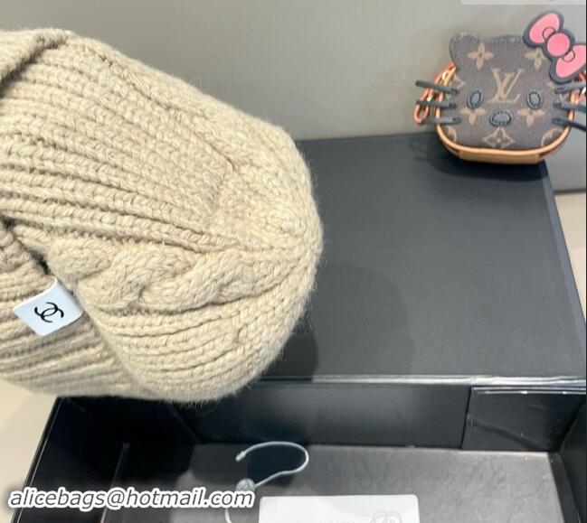 Best Price Chanel Knit Hat with Metal-Tone CC CH091307 Beige 2024