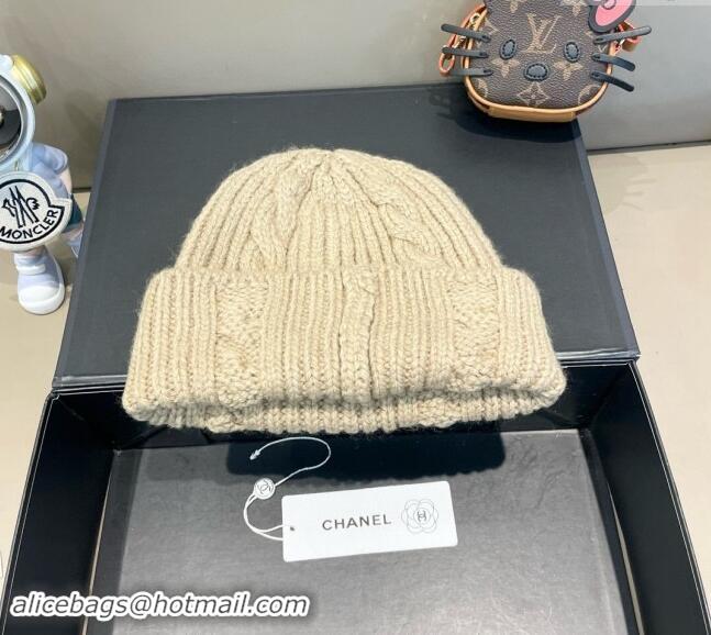 Best Price Chanel Knit Hat with Metal-Tone CC CH091307 Beige 2024