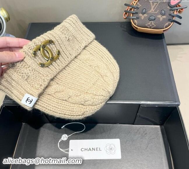 Best Price Chanel Knit Hat with Metal-Tone CC CH091307 Beige 2024