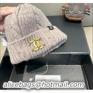 Best Grade Chanel Knit Hat with Metal-Tone CC CH091307 Grey 2024