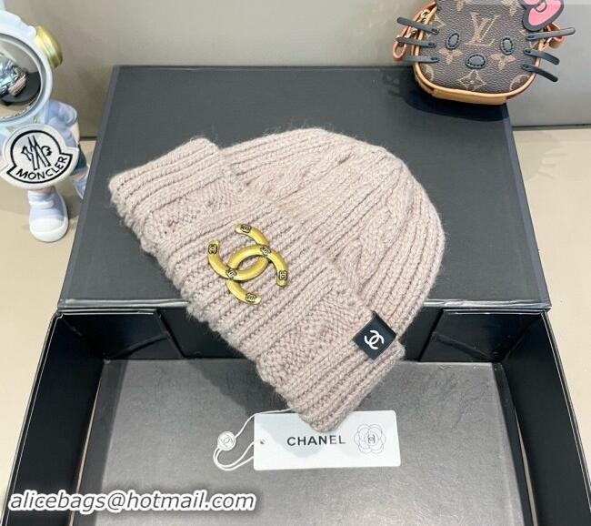 Best Grade Chanel Knit Hat with Metal-Tone CC CH091307 Grey 2024