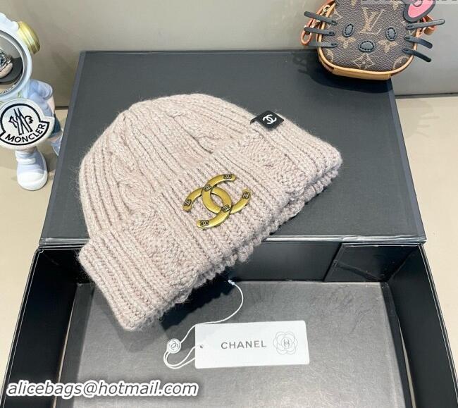 Best Grade Chanel Knit Hat with Metal-Tone CC CH091307 Grey 2024