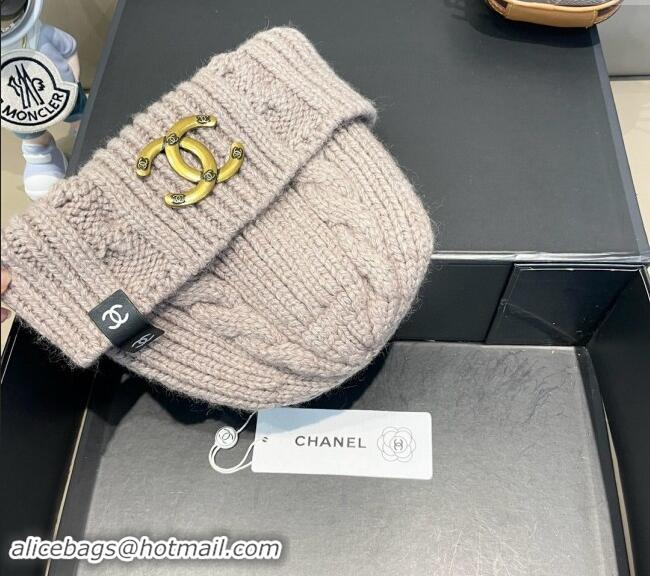 Best Grade Chanel Knit Hat with Metal-Tone CC CH091307 Grey 2024