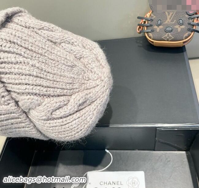 Best Grade Chanel Knit Hat with Metal-Tone CC CH091307 Grey 2024