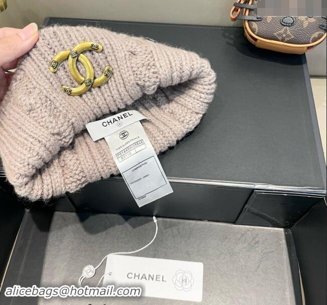 Best Grade Chanel Knit Hat with Metal-Tone CC CH091307 Grey 2024