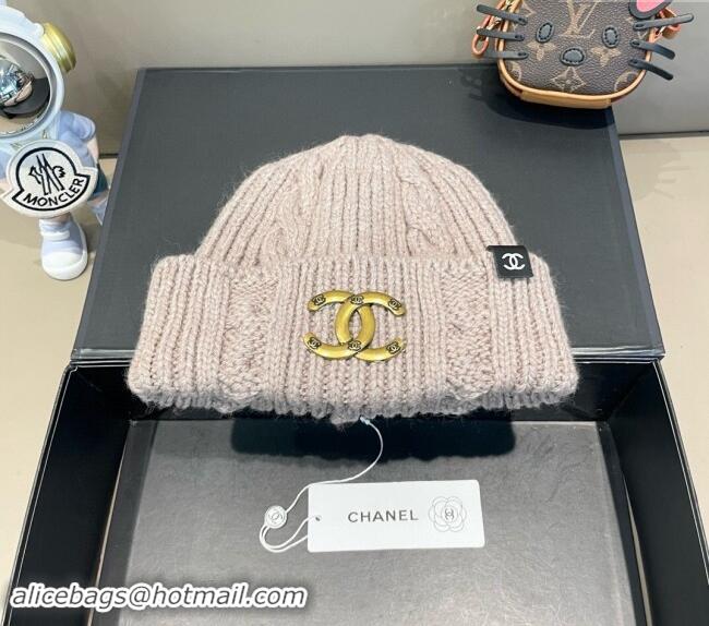 Best Grade Chanel Knit Hat with Metal-Tone CC CH091307 Grey 2024