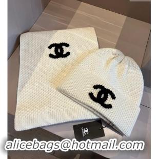 Buy New Cheap Chanel Knit hat and Scarf Set with Maxi CC 1019001 White 2024