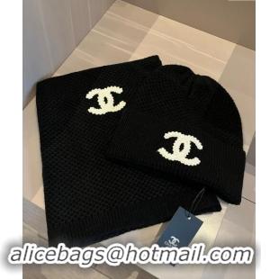 Inexpensive Chanel Knit hat and Scarf Set with Maxi CC 1019001 Black 2024