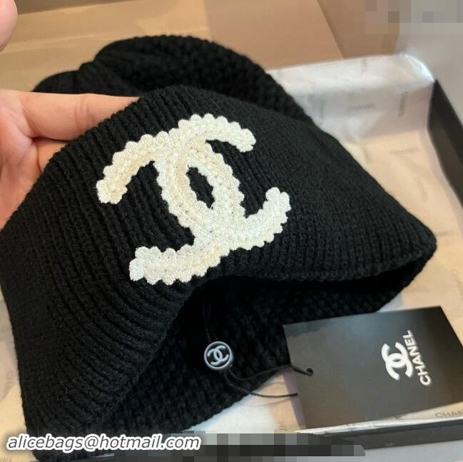 Inexpensive Chanel Knit hat and Scarf Set with Maxi CC 1019001 Black 2024