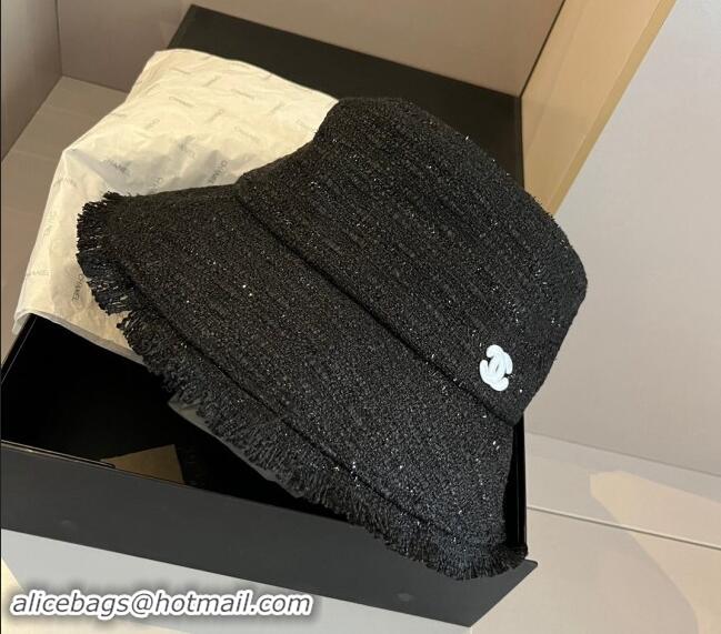 Market Sells Chanel Tweed Bucket Hat with Fringe 1019002 Black 2024