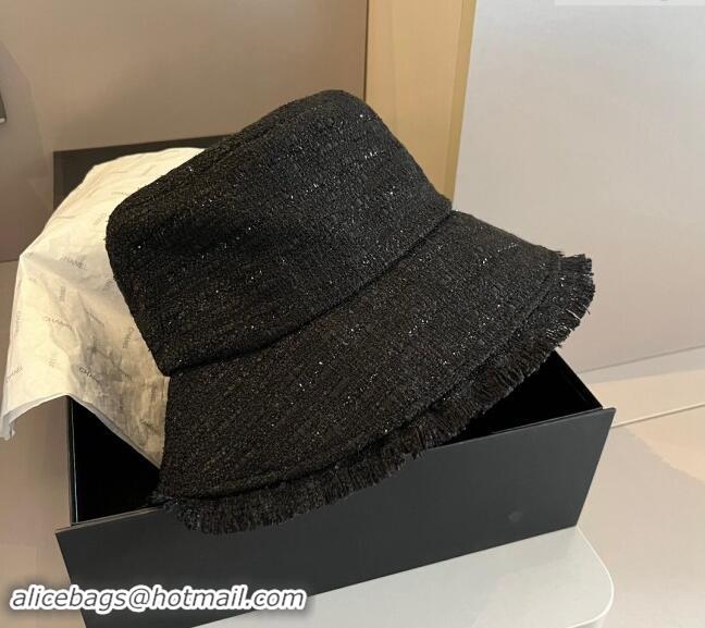 Market Sells Chanel Tweed Bucket Hat with Fringe 1019002 Black 2024