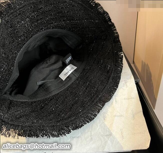 Market Sells Chanel Tweed Bucket Hat with Fringe 1019002 Black 2024