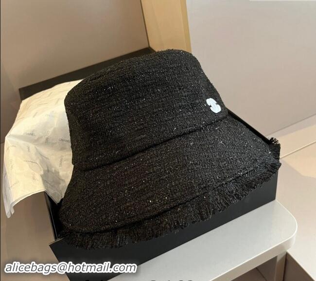 Market Sells Chanel Tweed Bucket Hat with Fringe 1019002 Black 2024