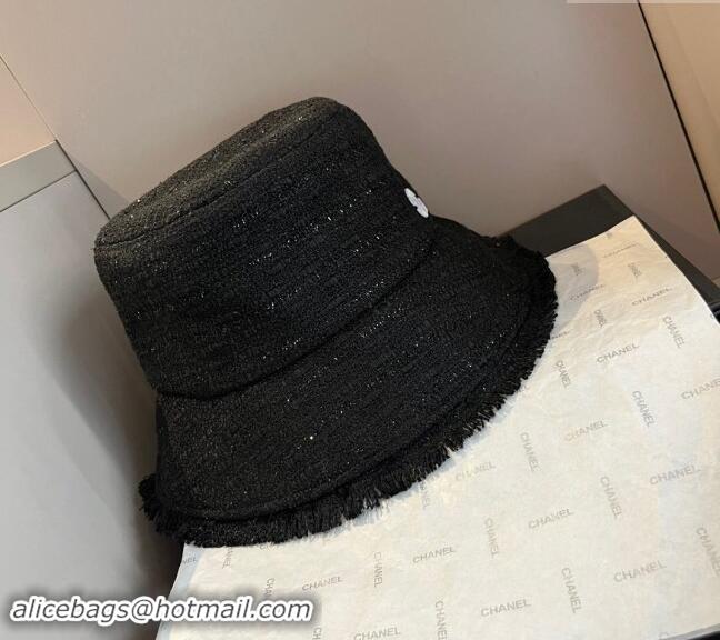 Market Sells Chanel Tweed Bucket Hat with Fringe 1019002 Black 2024