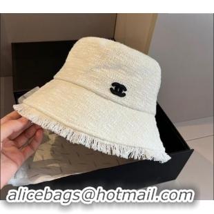 Buy Classic Chanel Tweed Bucket Hat with Fringe 1019002 White 2024