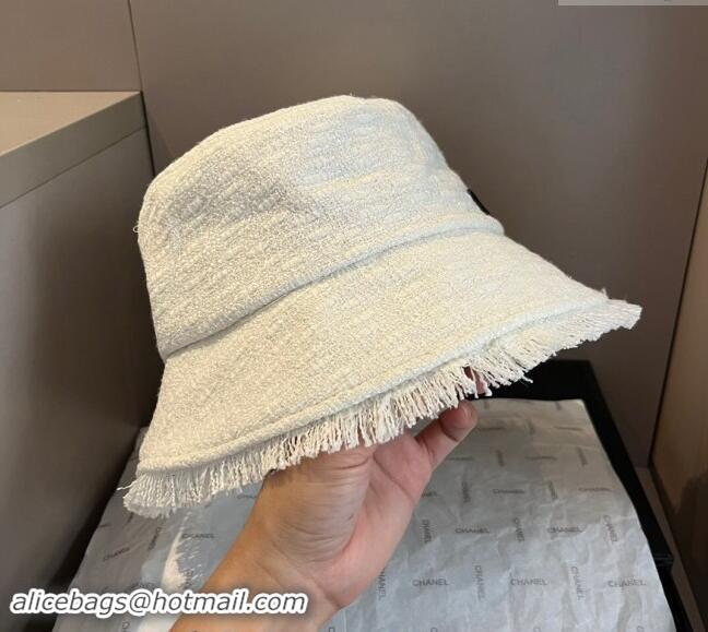 Buy Classic Chanel Tweed Bucket Hat with Fringe 1019002 White 2024