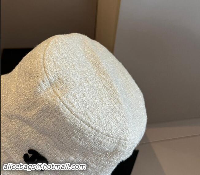 Buy Classic Chanel Tweed Bucket Hat with Fringe 1019002 White 2024