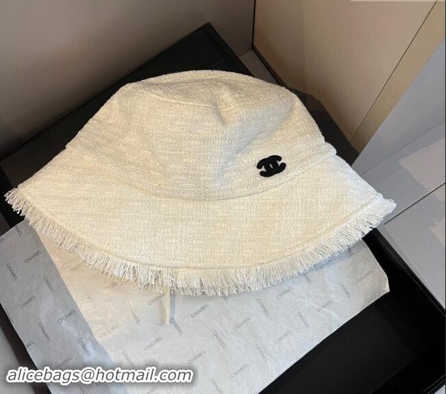 Buy Classic Chanel Tweed Bucket Hat with Fringe 1019002 White 2024