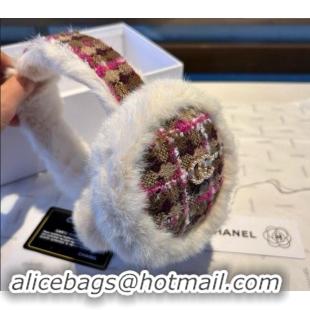 Shop Grade Chanel Tweed Snow Earmuff Winter Warm with Pearls CC 1019003 Red 2024