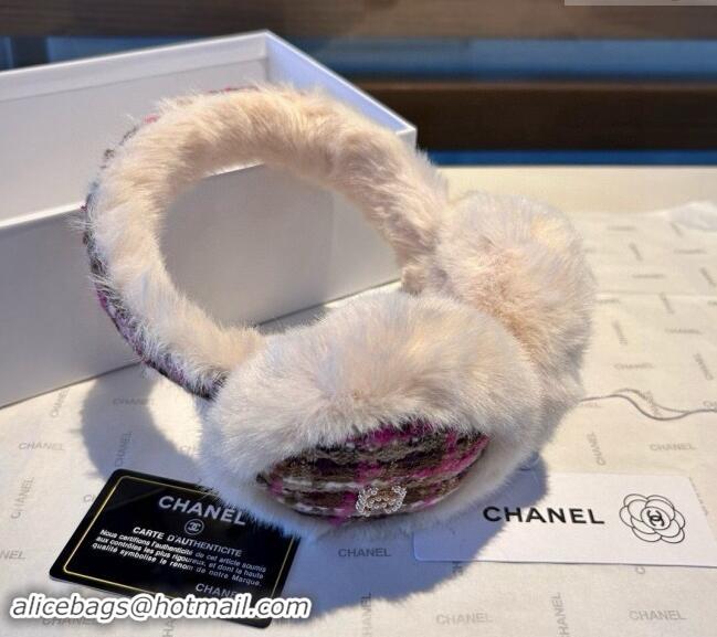 Shop Grade Chanel Tweed Snow Earmuff Winter Warm with Pearls CC 1019003 Red 2024